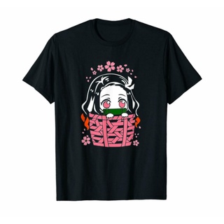 แขนสั้นcrew neckเสื้อยืด พิมพ์ลายอนิเมะ Demon Slayer The Cutie Pie Nezuko Kamado สีดํา สไตล์คลาสสิก ไม่ซ้ําใคร สําหรับผู