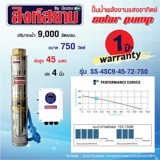 ปั๊มบาดาลโซล่าเซลล์ ปั๊มโซล่าเซลล์ 750 วัตต์ บ่อ 4 นิ้ว ทางออกน้ำ  2 นิ้ว ปั๊มพลังงานแสงอาทิตย์