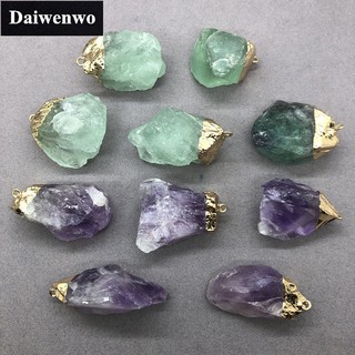 หินธรรมชาติอเมทิส Fluorite พร้อมจี้ทอง Diy สำหรับสร้อยคอ