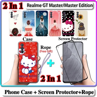 2 IN 1 เคส Realme GT Master GT Master Edition พร้อมกระจกนิรภัยกันรอยหน้าจอโค้ง เซรามิค สําหรับเด็กผู้หญิง และคิตตี้