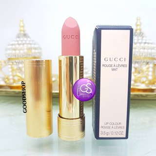 Gucci Rouge A Levres Mat Lip Colour 3.5g. Box สี208 ลิปแมท เนื้อซาตินนุ่มๆ เกลี่ยง่ายไม่ตกร่อง สีชมพูตุ่นๆ ฉลากKing