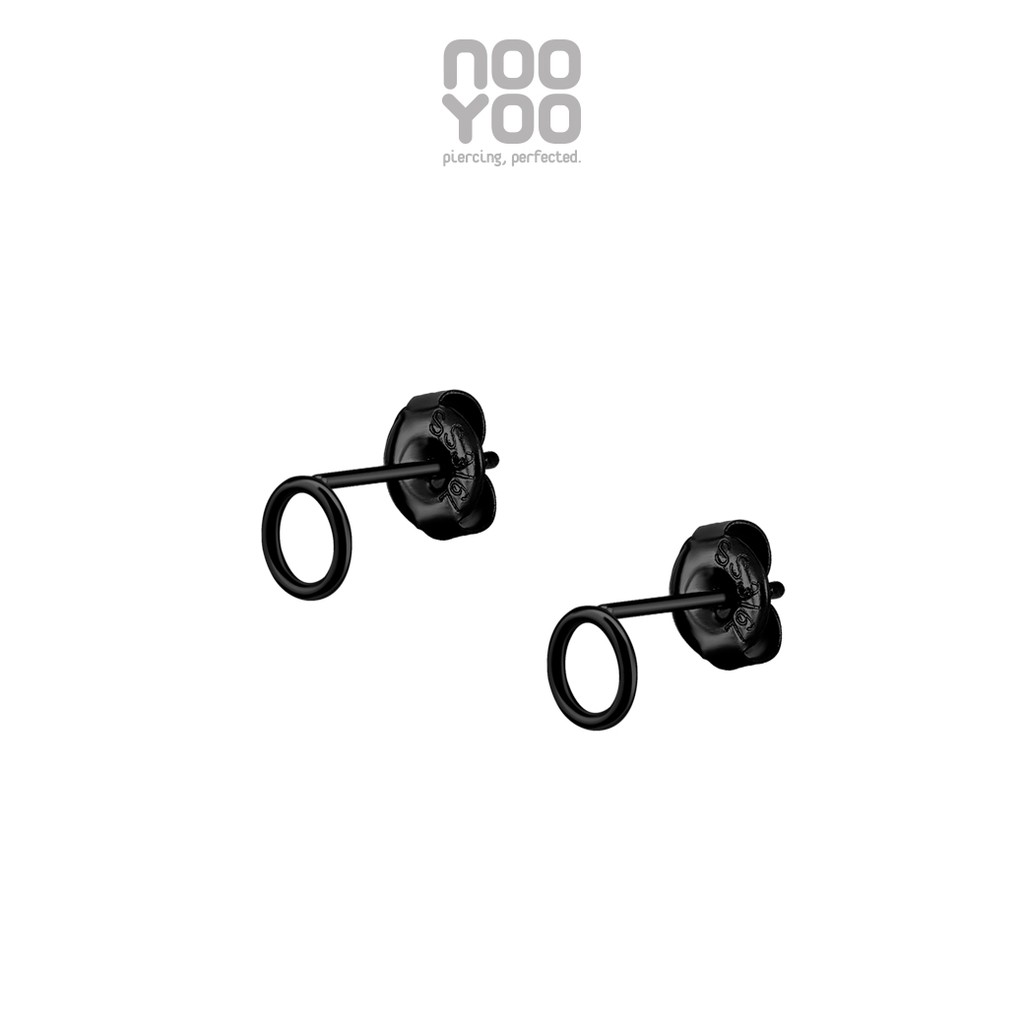 NooYoo ต่างหูสำหรับผิวแพ้ง่าย Black PVD Plain Disc Surgical Steel