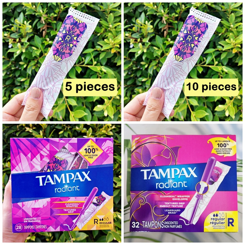 (Tampax®) Radiant Regular Plastic Tampons 5, 10, 28, 32 Count ผ้าอนามัยแบบสอด สำหรับวันมาปกติ ปราศจากกลิ่นได้ถึง 100%