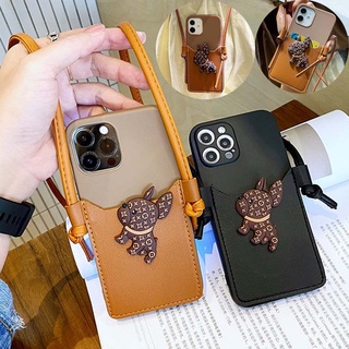 VIVO V20Pro V21 V21SE Y51 2020 V20 Y69 Y50 Y30 Y30i Y20 Y20i Y12S V17 V19 V17Pro V15 V15Pro S1 S1Pro V11 V11Pro V11i NEX3 Z1Pro X30 X30Pro Phone Case Cute Dog Leather Card Pack Coin Purse With Lanyard TPU Soft Cover กรณีศึกษา