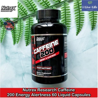 คาเฟอีน Caffeine 200, Energy &amp; Alertness 60 Liquid Capsules - Nutrex Research