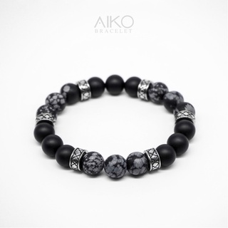 Lucky Stone กำไลหินแท้ (Snowflake X Matte black onyx)