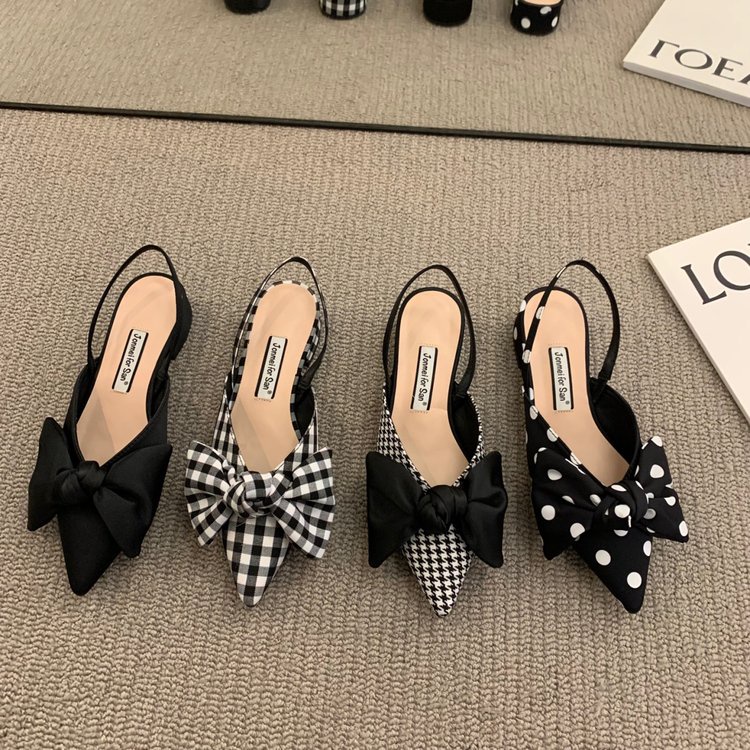 Bow Low Heels Pointed Toe Heels Fashion Hollow Block Heels
