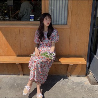 พร้อมส่ง 🍑 flora puff dress C1236 เดรสยาวลายดอก เดรสยาวลายดอกแขนตุ๊กตา