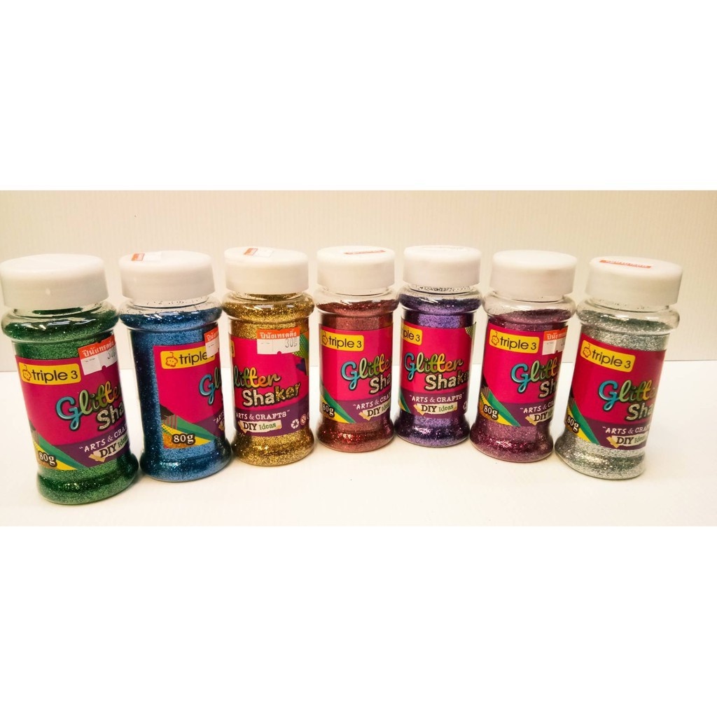 Triple3 กากเพชร เกรด A แบบผง มีหลากหลายสี สำหรับงานตกแต่ง DIY (80 กรัม/ 1 ขวด)