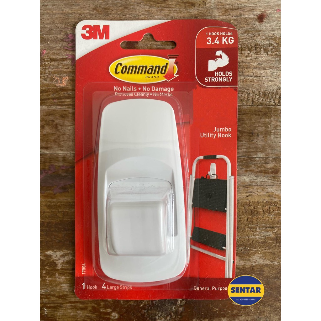 3M Command 17004 3.4 กก.จัดระเบียบ Hook Wall Organizer วัตถุประสงค์ทั่วไป Coat Hook 1 ชิ้น