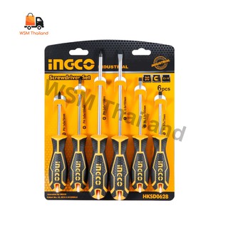 Ingco ชุดไขควง ปากแบน + ปากแฉก 6 ตัวชุด ( 6 pcs screwdriver set )