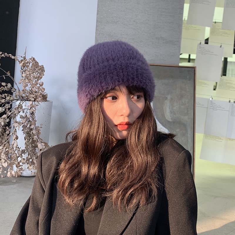 Japanese Winter Thickened Soft Plush Woolen Hat Women Wild Casual Warm Ear Protection Purple Knitted Hat