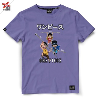 Dextreme เสื้อวันพีซ T-shirt Dop-1479 วันพีซ One Piece ลูฟี่ Luffy&amp; ซาโบ SaBo &amp; เอส Ace มี สีม่วง และ สีกรม