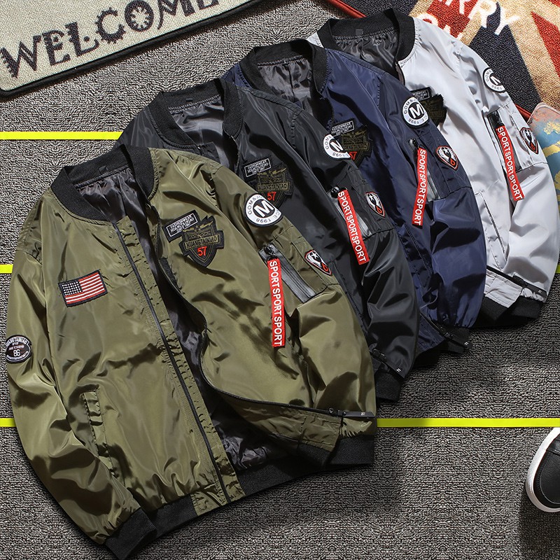 Bomber Jacket Mens Thin MA1 Pilot Military Baseball Collar Windbreaker Casual Outerwear
