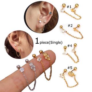 1piece Stainless Steel Lobe Helix Pinna Piercing Tragus Earrings Chain Dangle Cross Skull Star Shape