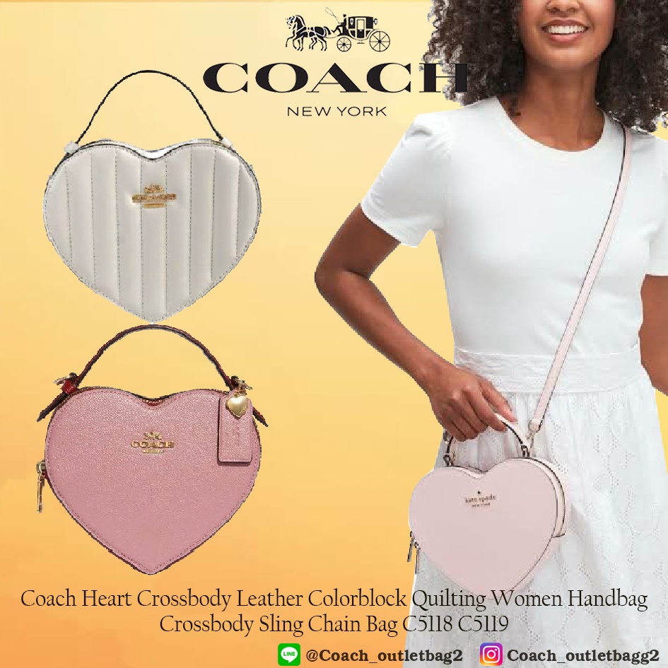 Coach C5118 C5119 Heart Crossbody Leather Colorblock Quilting Women Handbag Crossbody Sling Chain Ba