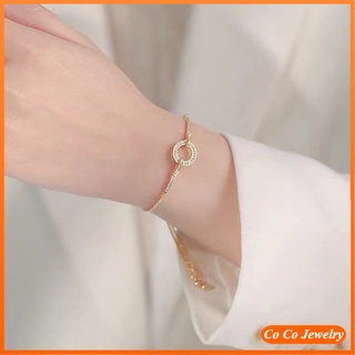 Cocojewelry สร้อยข้อมือ ประดับเพชร ทรงกลม ปรับได้ แฟชั่นเรียบง่าย สไตล์เกาหลี สําหรับนักเรียน