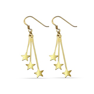 Silver thai Sterling Silver Gold Plated Star Stick With Hook Earringsสเตอร์ลิงเงินชุบทองสตาร์สติ๊กกับตะขอต่างหู