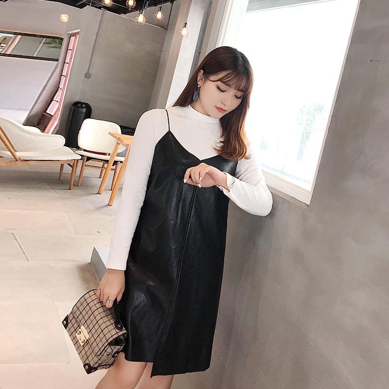 XL 2XL 3XL เสื้อผ้าอ้วน Plus size Korean Pu dress sleeveless vest dress 8729