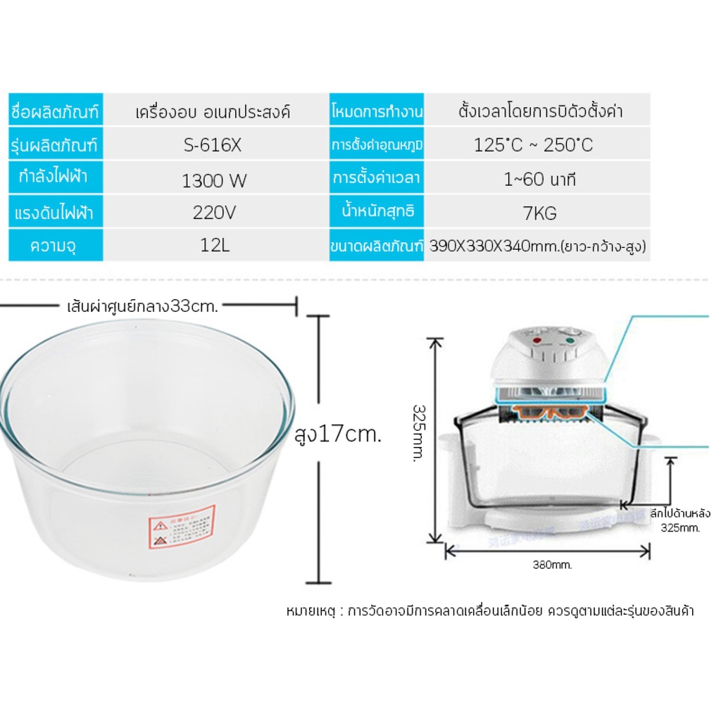 Phlinice หม้ออบลมร้อน เครื่องอบลมร้อน เครื่องอบลมร้อนอเนกประสงค์ 12 ลิตร หม้ออบอเนกประสงค์ Lightwave Machine รุ่น-HM98 - รูปที่ 7