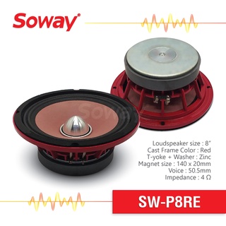 Soway SW-P8RE ลำโพงเสียงกลาง8นิ้ว แม่เหล็ก 140x20mm, Voice : 50.5, 4Ω, โครงหล่อ Midrange speaker ลำโพงรถยนต์ 1ดอก/1คู่