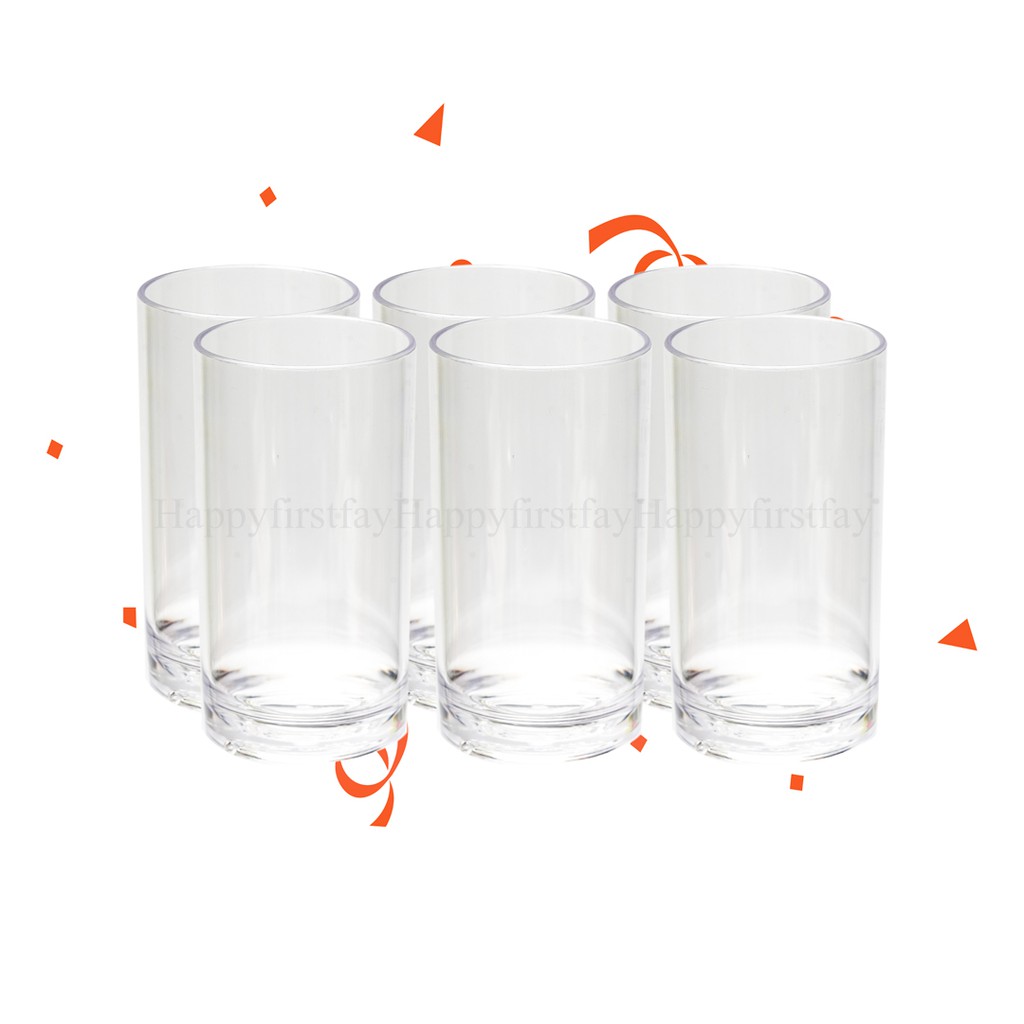 แก้วน้ำพลาสติก ใส  ปลอดภัยสำหรับอาหาร   เกรด A (PS)  (6ใบ/แพ็ค) 310ml.