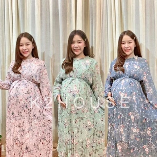 ชุดพลีท50ลาย Pleat Dressชุดพลีทลายดอกไม้ งานนำเข้า เดรสพลีทผ้าชีฟองลายดอกไม้ มีเชือกผูกเอว ชุดคลุมท้องแฟชั่น ชุดคลุมท้อง