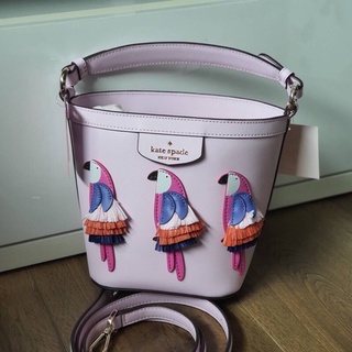 กระเป๋าถือ กระเป๋าสะพายทรงถัง Kate Spade WKRU6840 Flock Party Small Bucket Bag Embellish Leather Serendipity Pink