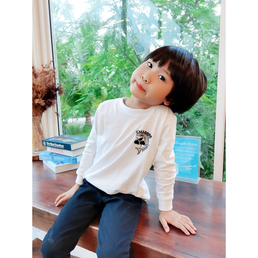 OK Apparel เสื้อเด็กแขนยาว สกรีนลาย ฉลาม น่ารักมากกก เนื้อผ้า Cotton USA แท้100%