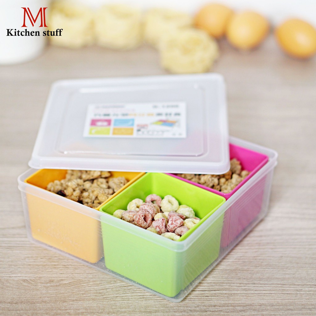 M Kitchen GT1200 กล่องข้าว กล่องอาหาร กล่องถนอมอาหาร ทรงสี่เหลี่ยมจัตุรัส 4 ช่องแบ่ง Keyway