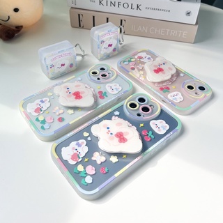 พร้อมส่งในไทย🐰Set case เคสสำหรับ iPhone+AirPods case เคสไอโฟน เคสไอริง Honey Bunny+holder เคสกระต่าย Griptok 13Promax