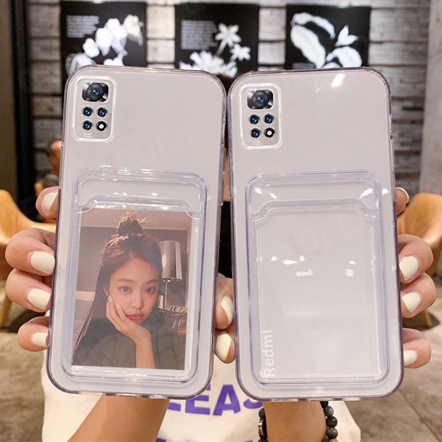 เคส Redmi Note 11 12 13 Pro Plus กันกระแทกเคสใส่บัตร เคสซิลิโคนใส เคสใสทรงสี่เหลี่ยม Redmi Note 11 12 13 Pro 5G 11S 12S เคสใส่บัตร