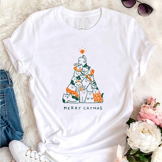 เสื้อยืด พิมพ์ลาย Meow Catmas Merry Christmas สีขาว เหมาะกับของขวัญคริสต์มาส สําหรับผู้หญิง