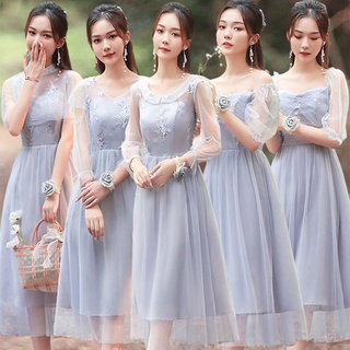 ชุดเดรสยาว แบบบาง หรูหรา สีเทา สีชมพู สําหรับเพื่อนเจ้าสาว