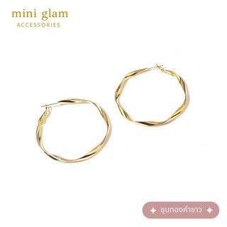 Miniglam Twist Circle Gold Hoop Earrings ต่างหูห่วงเกลียวเมทัลลิคสีทองชุบทองคำขาว S925