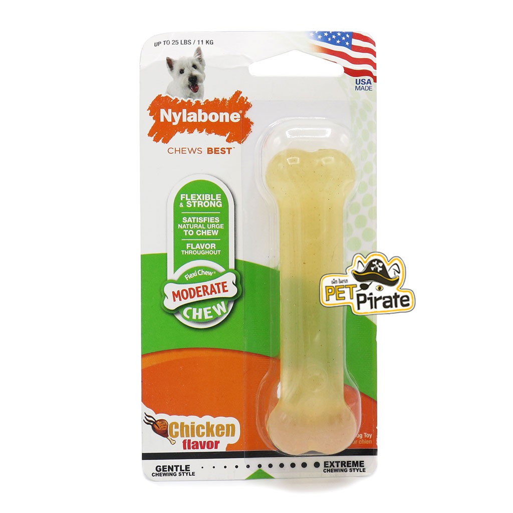 Nylabone ของเล่นหมา ของเล่นขัดฟัน ยางแท้ ยางธรรมชาติ นิ่ม กลิ่นและรสไก่ ลดคราบหินปูน สำหรับสุนัขแรงกัดปกติ ของเล่นสุนัข