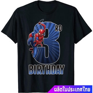 Marvelเสื้อยืดกีฬา Marvel Spider-Man Swinging 3rd Birthday Graphic T-Shirt Marvel Round neck T-shirtS-5XL