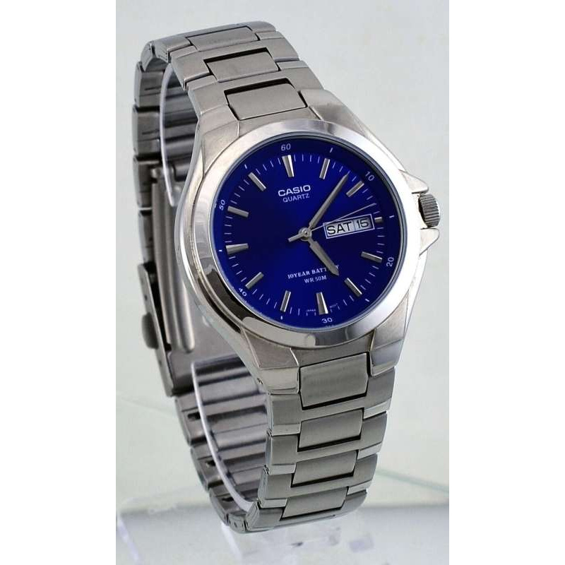 Win Watch shop นาฬิกาข้อมือ Casio รุ่น MTP1228D2A นาฬิกาผู้ชาย สายแสตนเลสสีเงิน หน้าปัดสีน้ำเงิน แบต