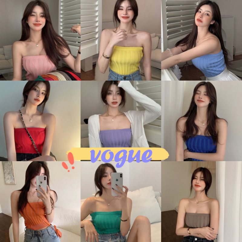 Vogue พร้อมส่ง เสื้อเกาะอก ไหมพรม ผ้าร่อง สีสันให้เลือกเยอะมาก น่ารักเทรนเกาหลี (7128) -C