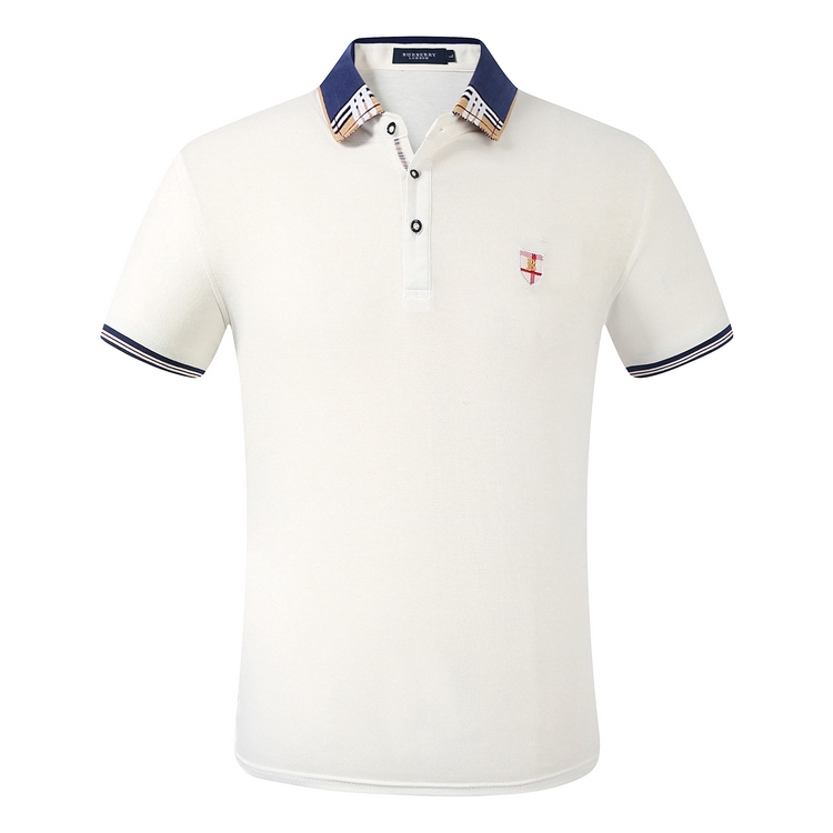 Men Polo Shirt Cotton Short Sleeve Polo Shirt With Bur_berry Plaid Pattern Collar Casual Shirt Business Wear #0