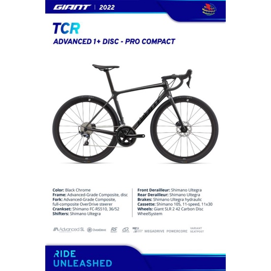 จักรยานเสือหมอบ Giant รุ่น TCR Advanced 1+ disc Pro compact สี black Chrome
