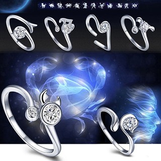 ‴ Chic 12 Constellations สัญลักษณ์วงแหวนของราศีสัญลักษณ์ Vintage Adjustable Opening Ring