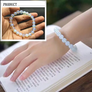 8mm Round Crystal Moonstone Stone Stretched Beaded Bracelet Lucky Bracelets