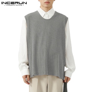 Incerun เสื้อกันหนาวคอกลมแขนกุดลําลองสําหรับผู้ชาย