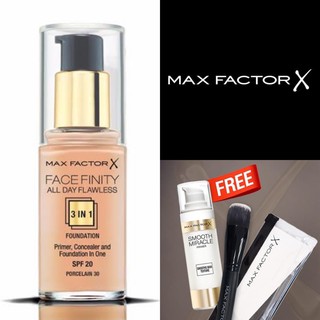 แท้💯%รองพื้นระดับตำนาน Max Factor Face Finity All Day Flawless 3 in 1 Foundation 💓แถมแปรง+ไพร์เมอร์💓