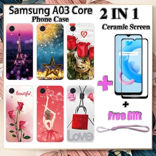 เคสโทรศัพท์ 2 IN 1 Samsung A03 Core พร้อมกระจกนิรภัยกันรอยหน้าจอ เซรามิค ฟิล์มโค้ง โรแมนติก