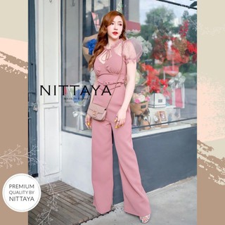 jump suit ขายาวแต่งคอผูกโบว์ สีชมพู xs s m