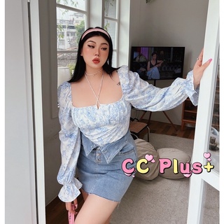 CiCi Plus+(3040)เสื้อครอปแขนยาวคอเหลี่ยม ลายดอกไม้ มีสายผูก ใส่แล้วดูสวยน่ารัก เข้ากับทุกลุค สาวอวบPlus Size