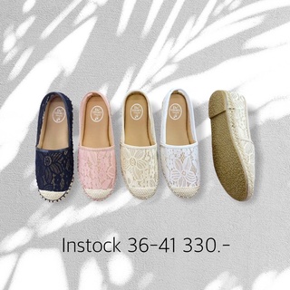 Lace valen slipon รองเท้าผ้าลูกไม้ ทรงสวม รองเท้าผู้หญิง