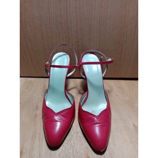 แบรนด์ChristianDior รองเท้าคัทชูรัดส้น หนังแท้สีชมพูเข้ม ไซส์ 5.5